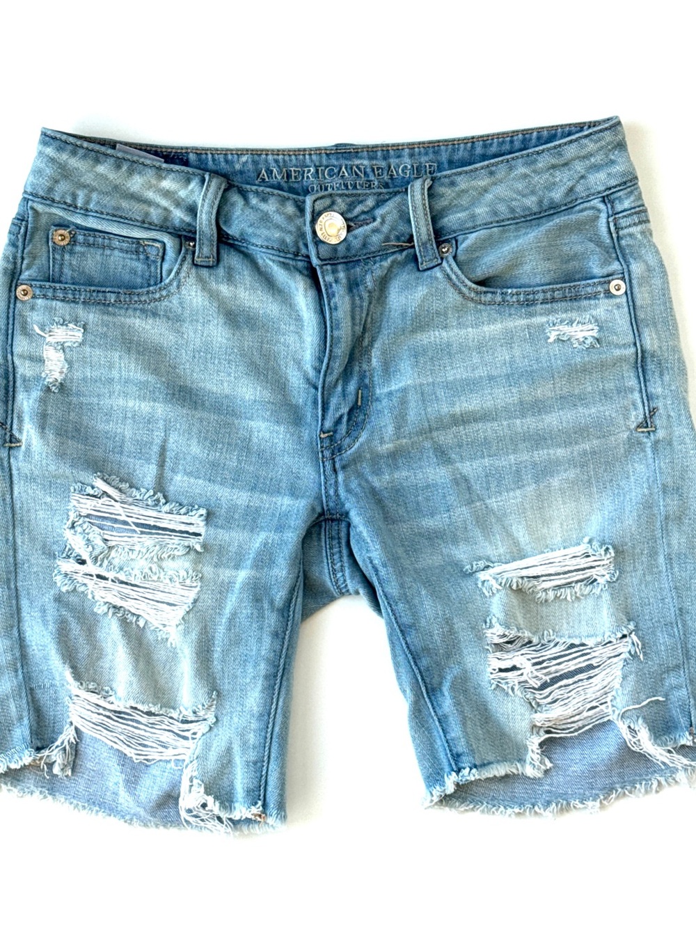 American Eagle Outfitters Light Blue Distressed Jean Shorts